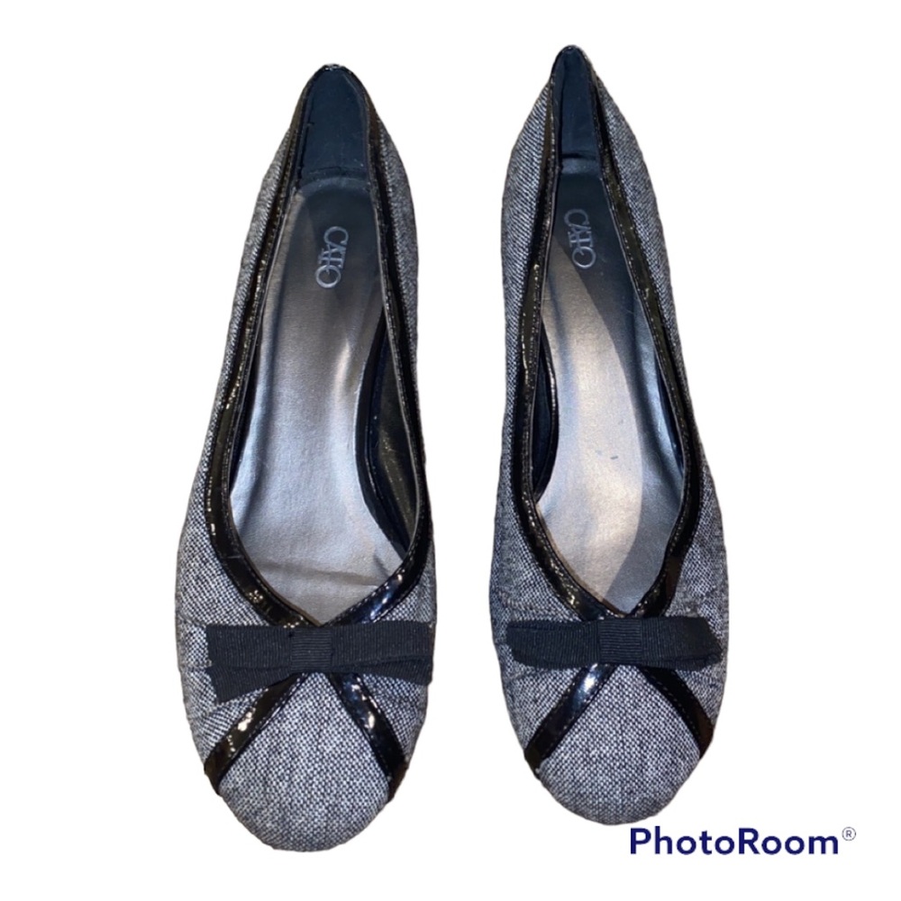 Womens Black Tweed Flats with leather accents size 9